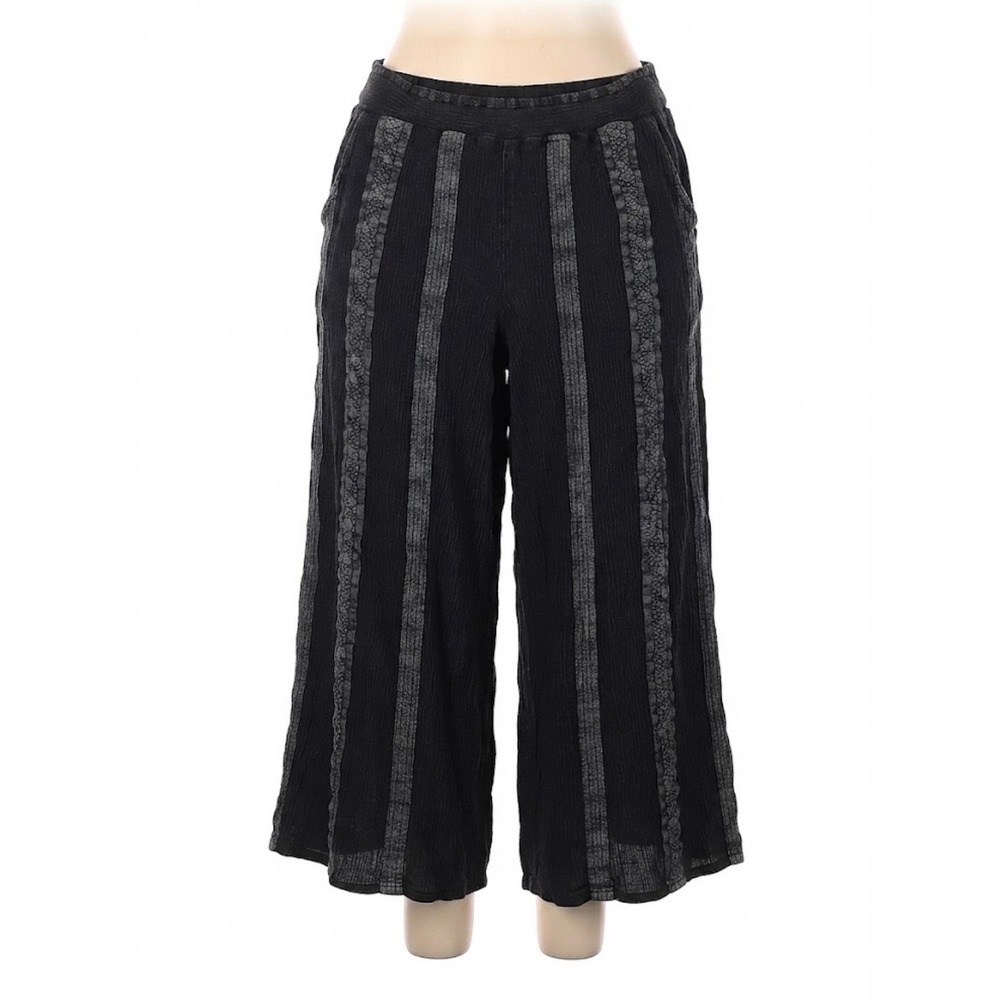 Studio West Women's Black Gauzy Cropped Wide Leg Pants Size Large Goth Bohemian